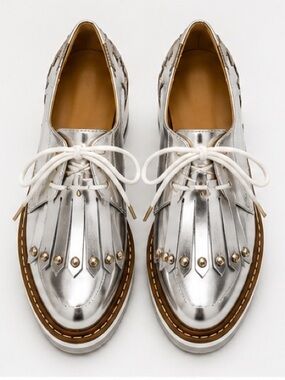 Zara metallic silver platform oxford loafers in size 36 (US 6). Brand new.
